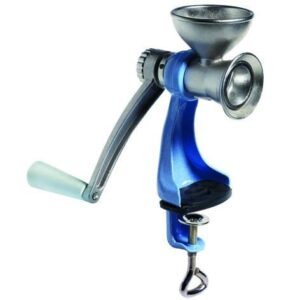 Mohnmühle, Gehäuse/Trichter Edelstahl, Farbe: blau, Handbetrieb Mühle, Stahlmühle