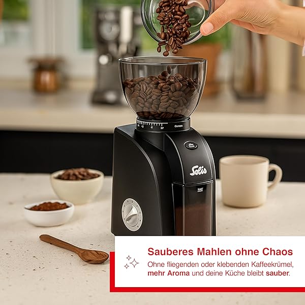 Solis Scala Zero Static 1662 Elektrische Kaffeemühle - Coffee Grinder - Espressomühle mit 24 Mahlgradeinstellungen - Schutz Gegen Statischen Kaffee - Kaffeebohnenbehälter 300 Gramm - Schwarz - Image 3