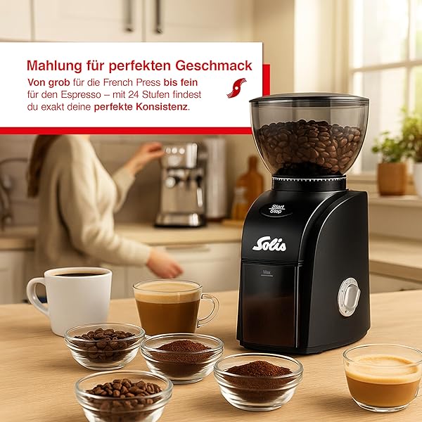 Solis Scala Zero Static 1662 Elektrische Kaffeemühle - Coffee Grinder - Espressomühle mit 24 Mahlgradeinstellungen - Schutz Gegen Statischen Kaffee - Kaffeebohnenbehälter 300 Gramm - Schwarz - Image 4