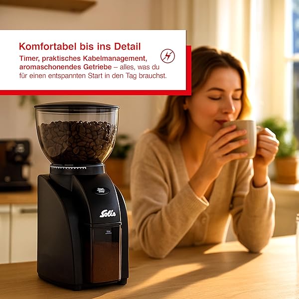 Solis Scala Zero Static 1662 Elektrische Kaffeemühle - Coffee Grinder - Espressomühle mit 24 Mahlgradeinstellungen - Schutz Gegen Statischen Kaffee - Kaffeebohnenbehälter 300 Gramm - Schwarz - Image 6