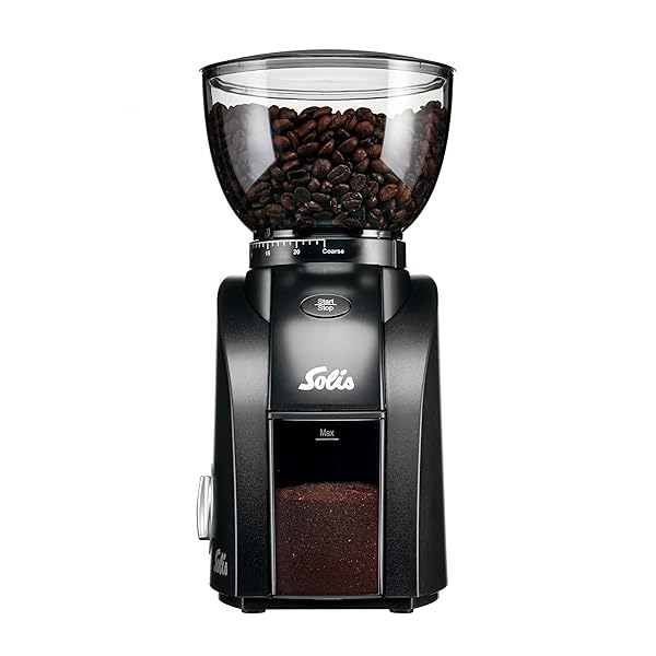 Solis Scala Zero Static 1662 Elektrische Kaffeemühle - Coffee Grinder - Espressomühle mit 24 Mahlgradeinstellungen - Schutz Gegen Statischen Kaffee - Kaffeebohnenbehälter 300 Gramm - Schwarz