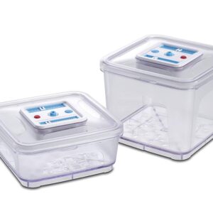 Solis Vakuumierbehälter-Set, 2 Stück, 1000/ 2800 ml, Quadratisch, Datums- und Unterdruckanzeiger, Vakuumieren/ Marinieren